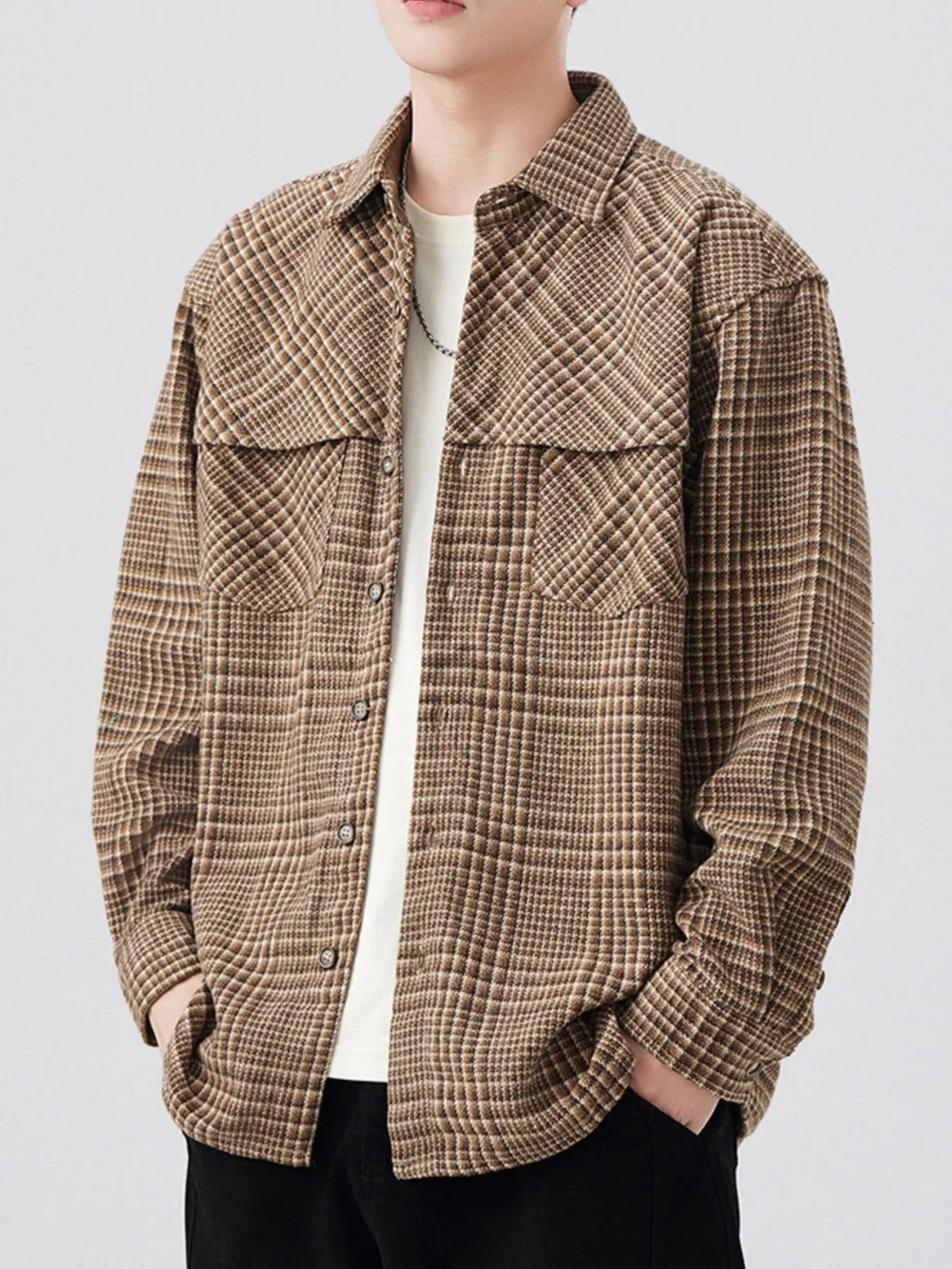 Men's Plus Size Plaid Button Up Long Sleeve Shirt