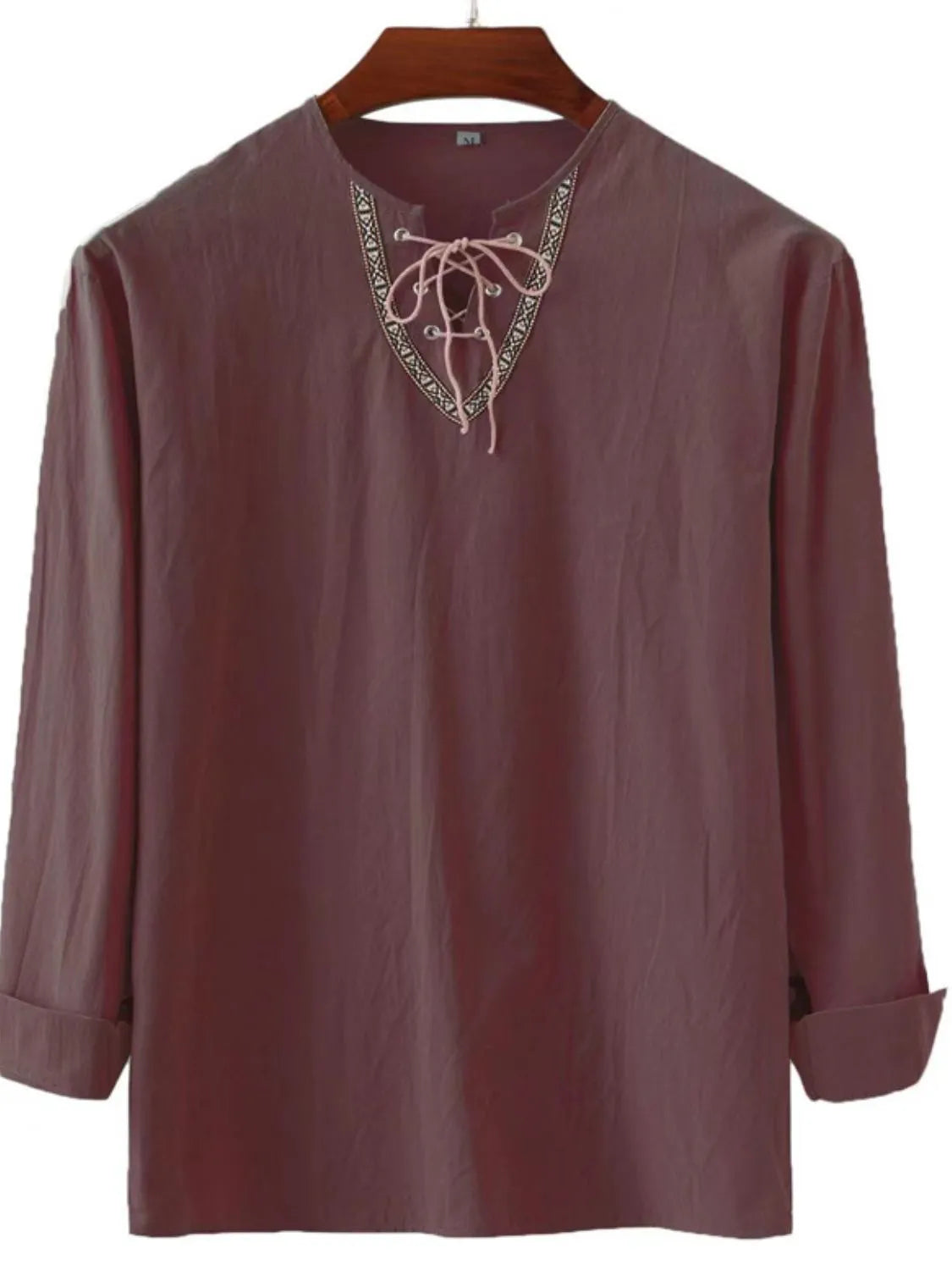 Men's Full Size Lace Up Long Sleeve Shirt Plus Size