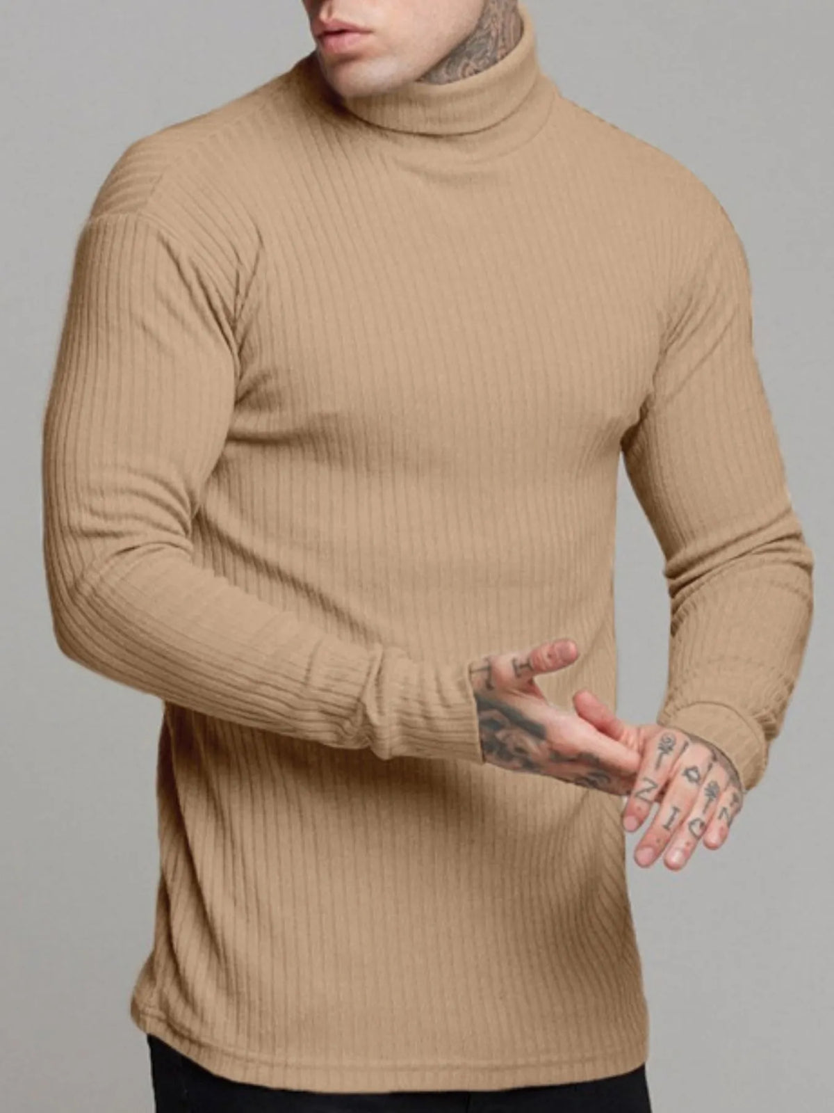 Men's Ribbed Turtleneck Long Sleeve Sweater
