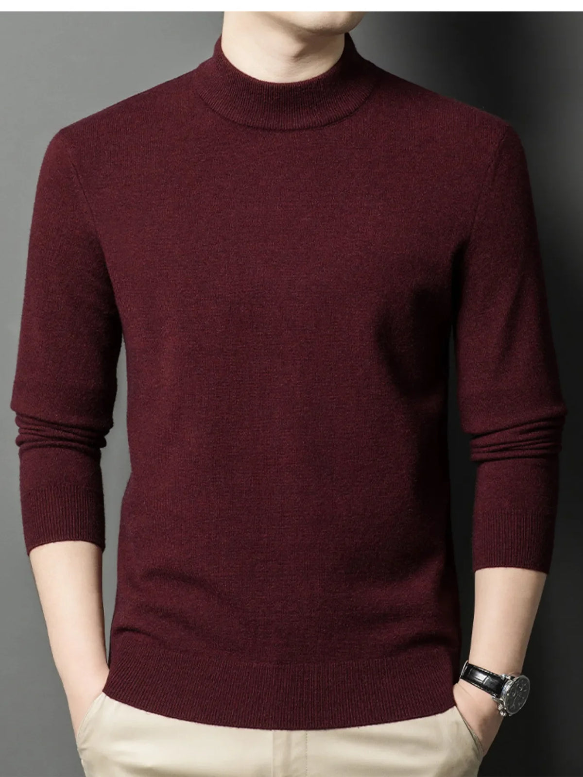 Men's Plus Size Mock Neck Long Sleeve Knit Top