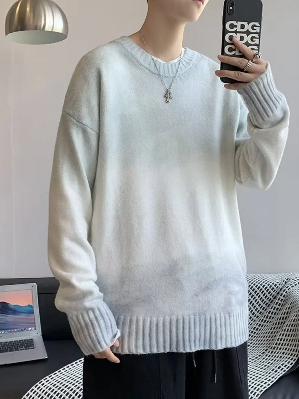 Men's Gradient Long Sleeve Knitted Sweater