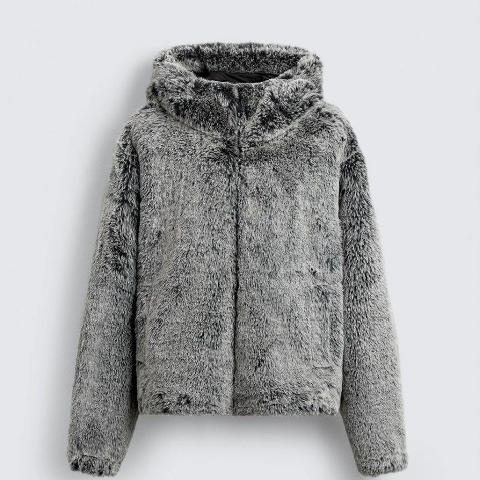 Reaper unit worldwide Hooded Faux Fur Jacket Coat