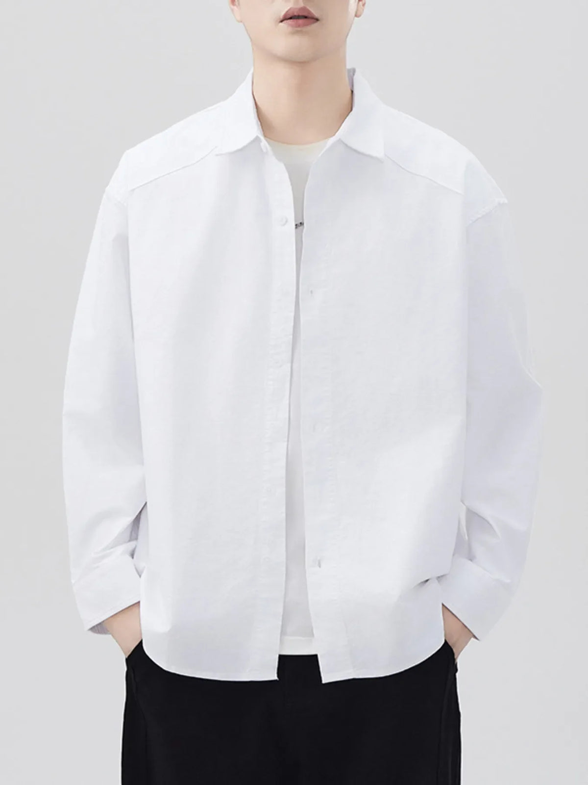 Men's Plus Size Casual Solid Color Long Sleeve Shirt