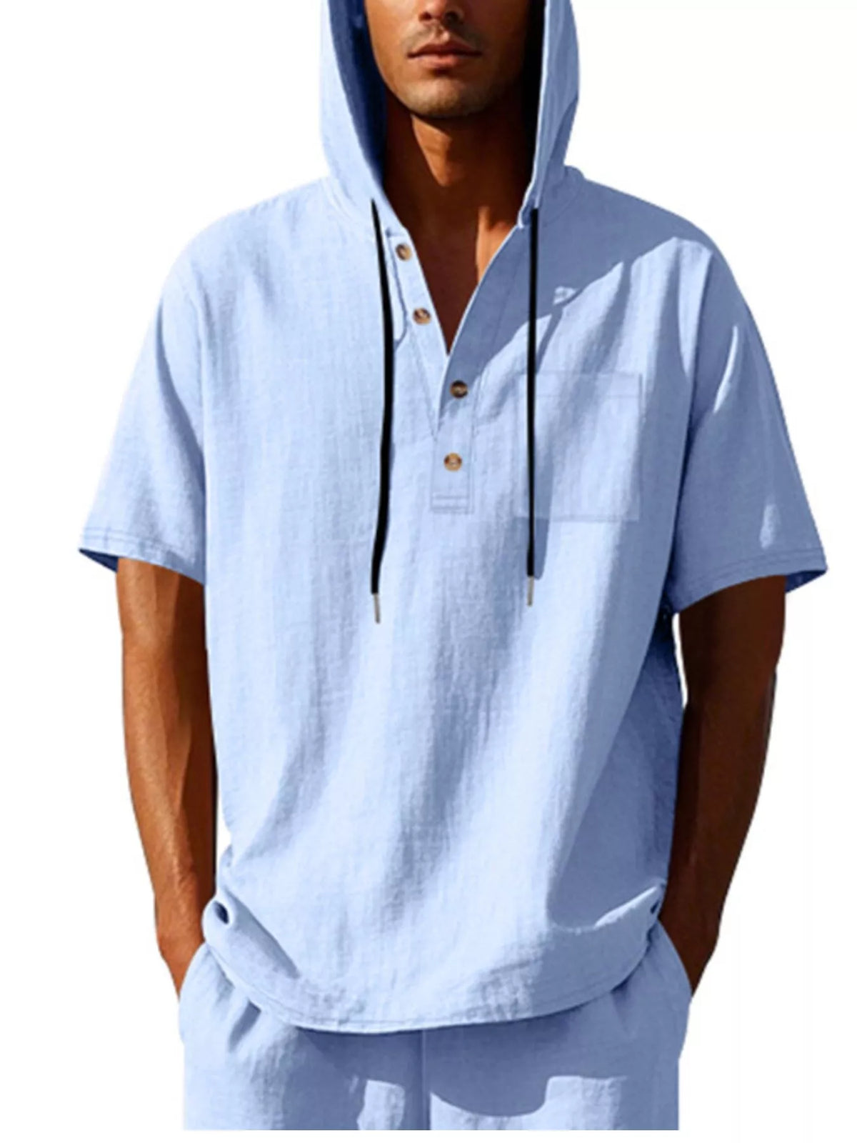Men's Full Size Casual Short Sleeve Hooded Shirt Plus Size