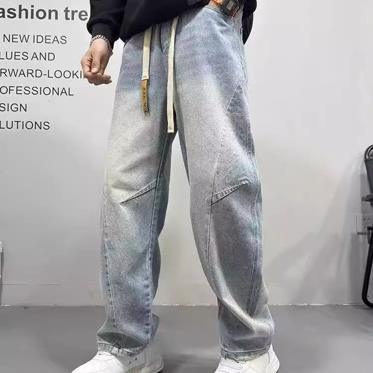 Reaper unit worldwide Patchwork Vintage Washed Loose Straight-leg Pants American-style Edgy And Cool Sabre-cut Trousers