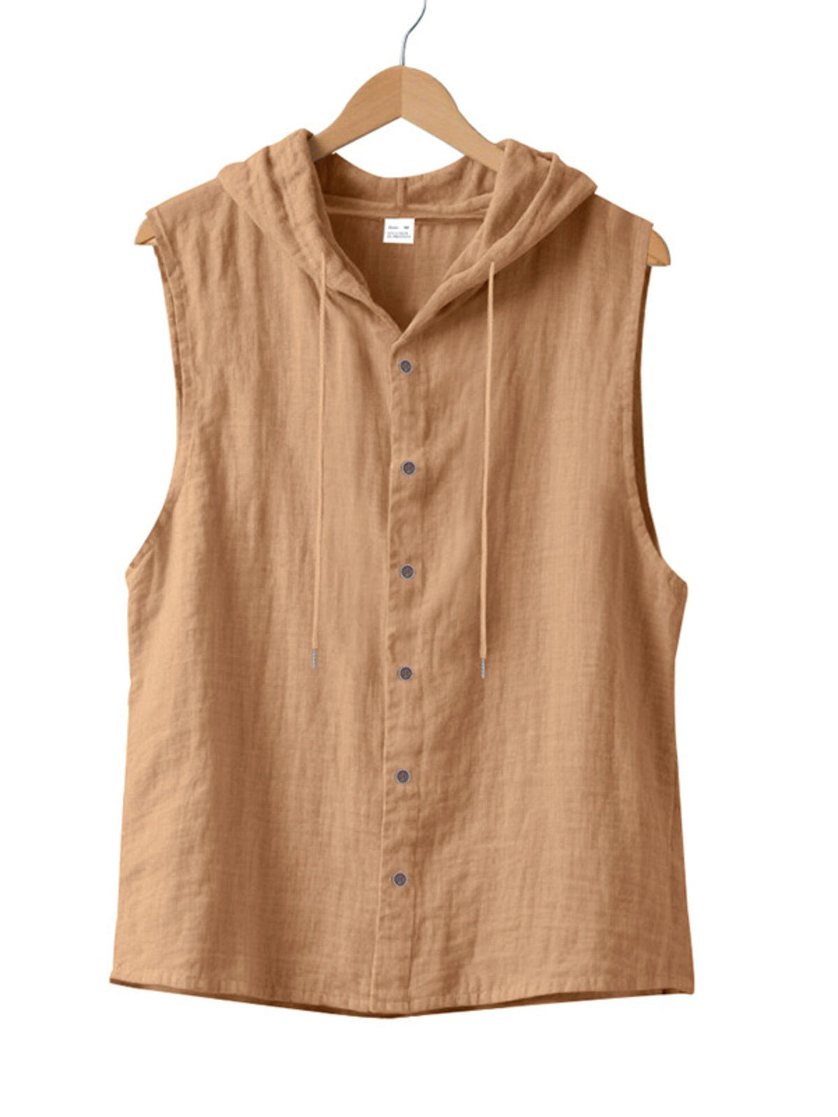 Men's Full Size Casual Sleeveless Hooded Button-Down Top Plus Size