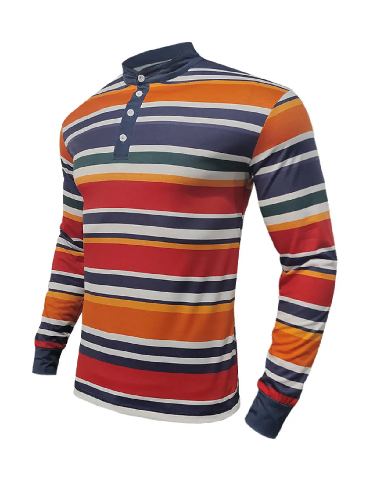 Men's Full Size Rainbow Striped Long Sleeve T-Shirt Plus Size