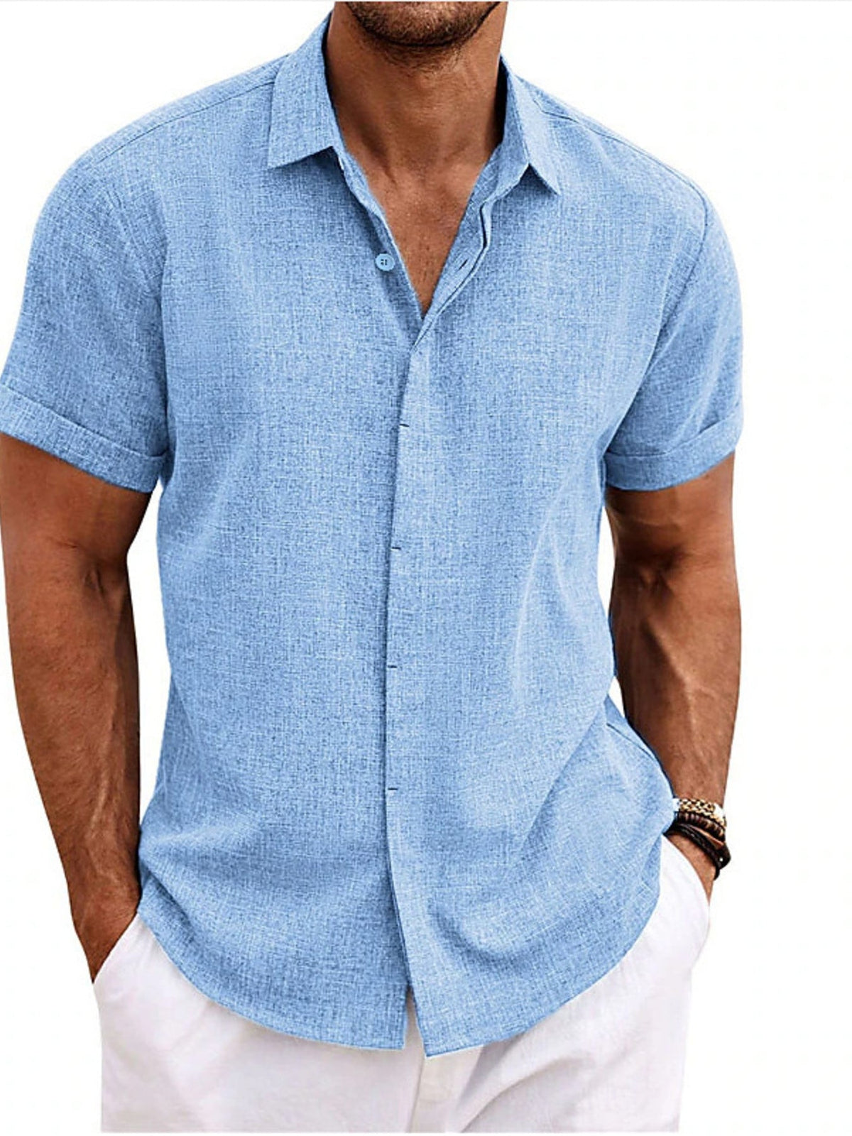 Men's Full Size Casual Short Sleeve Button-Down Shirt Plus Size
