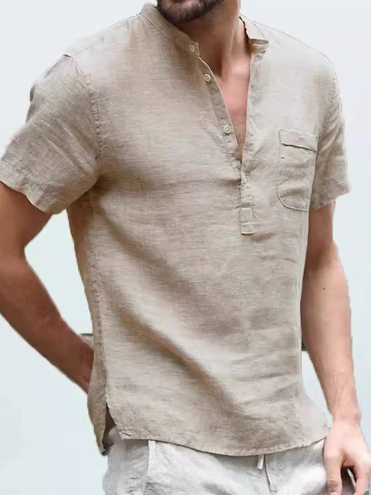 Men's Full Size Button Detail Short Sleeve Blouse Plus Size