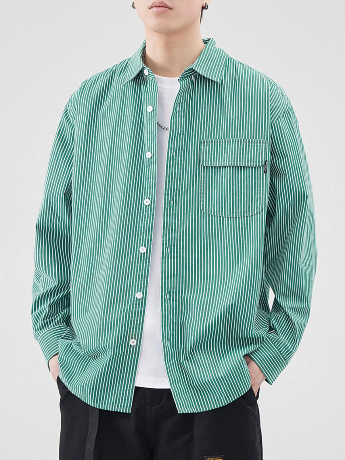 Men's Plus Size Striped Button Up Long Sleeve Shirt