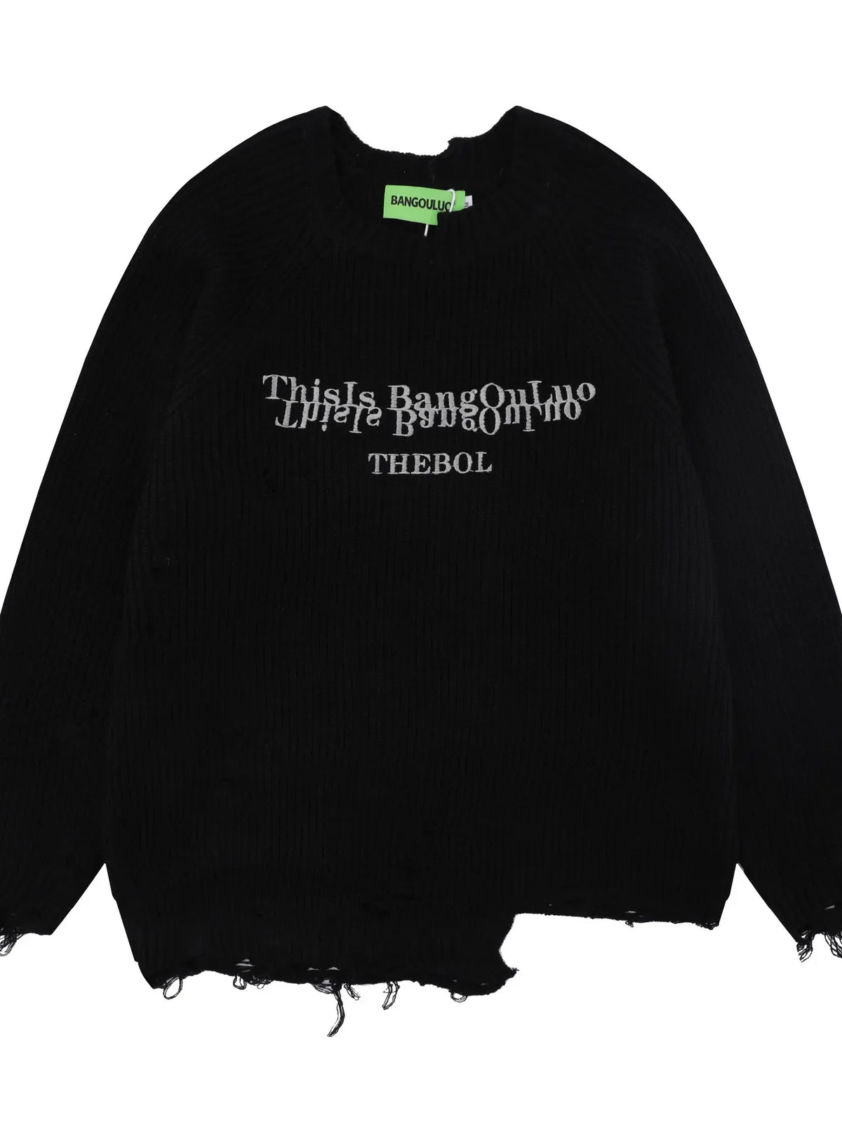 Men's Distressed Letter Ribbed Knit Sweater