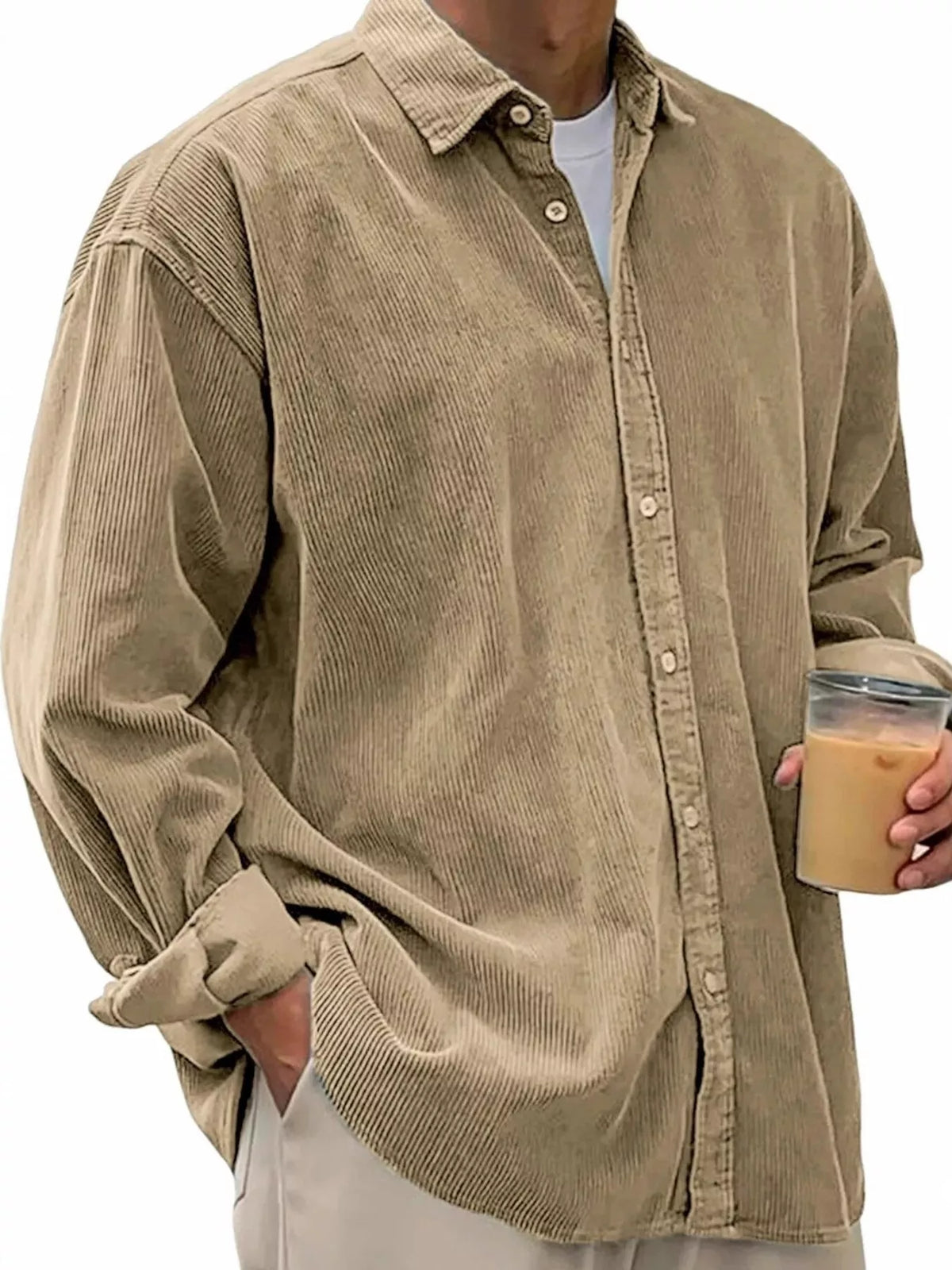 Men's Full Size Vintage Corduroy Long Sleeve Shirt Plus Size