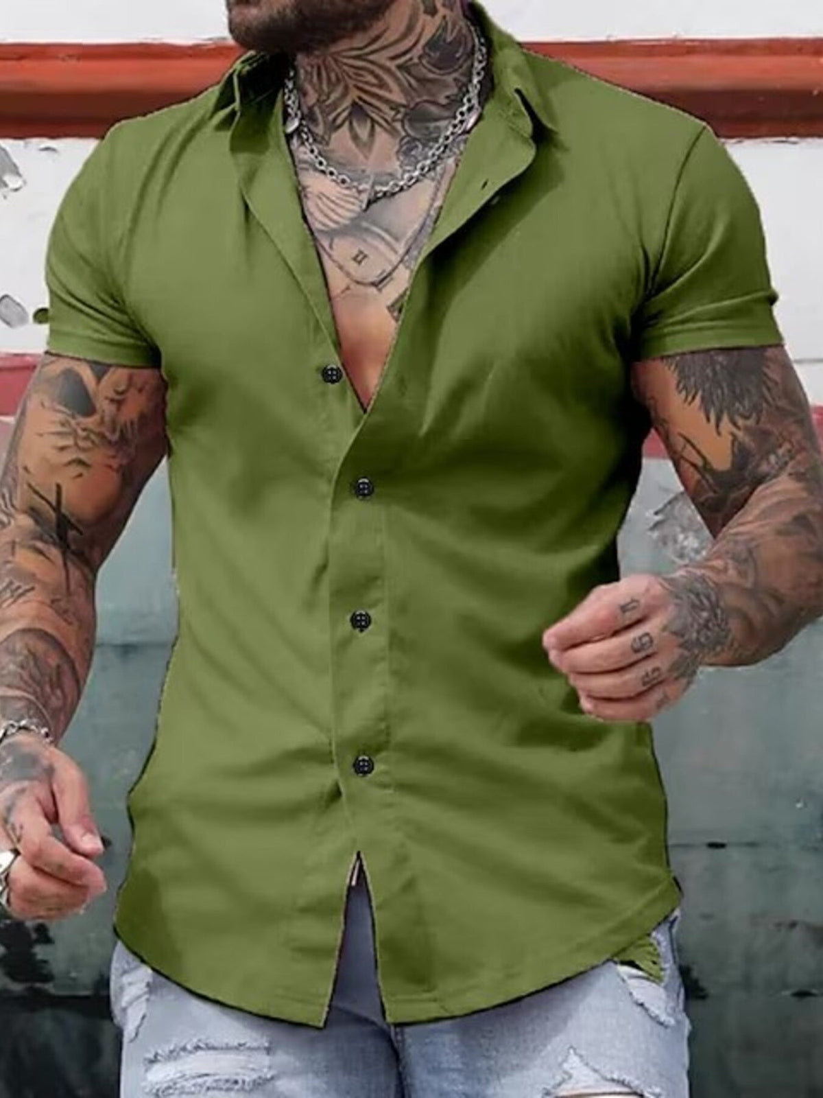 Men's Full Size Slim Fit Short Sleeve Button-Down Shirt Plus Size
