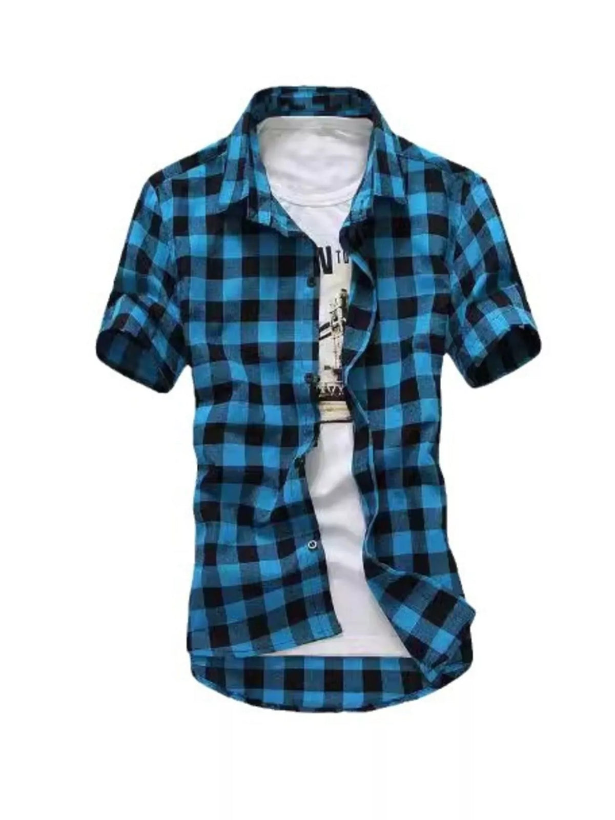 Men's Plus Size Casual Short Sleeve Plaid Shirt