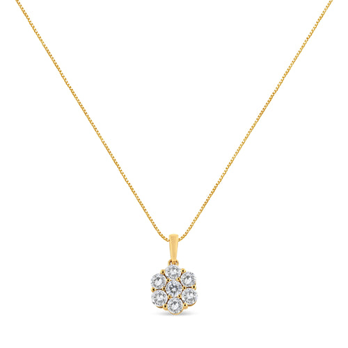14K Yellow Gold 2.00 Cttw Brilliant Round-Cut Diamond 7 Stone Flower Cluster 18" Pendant Necklace (H-I Color, SI2-I1 Clarity)