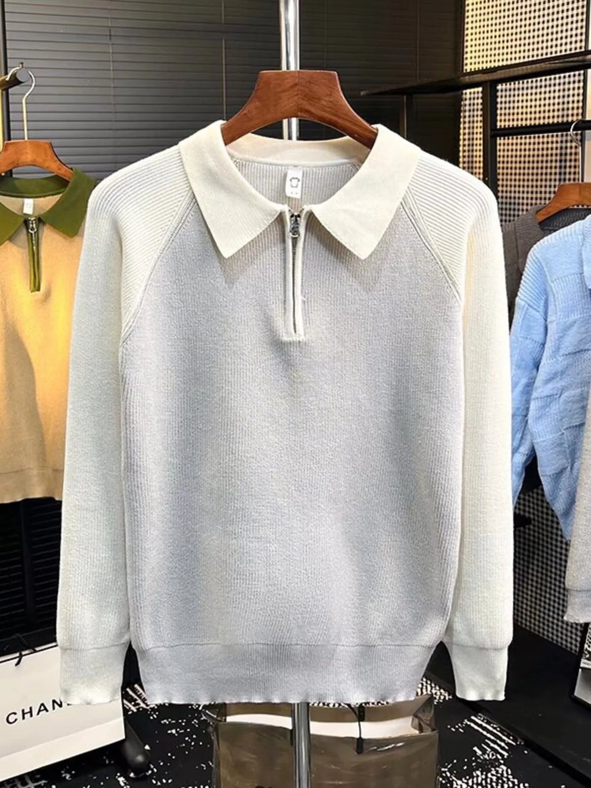 Men's Plus Size Quarter Zip Raglan Sleeve Sweater