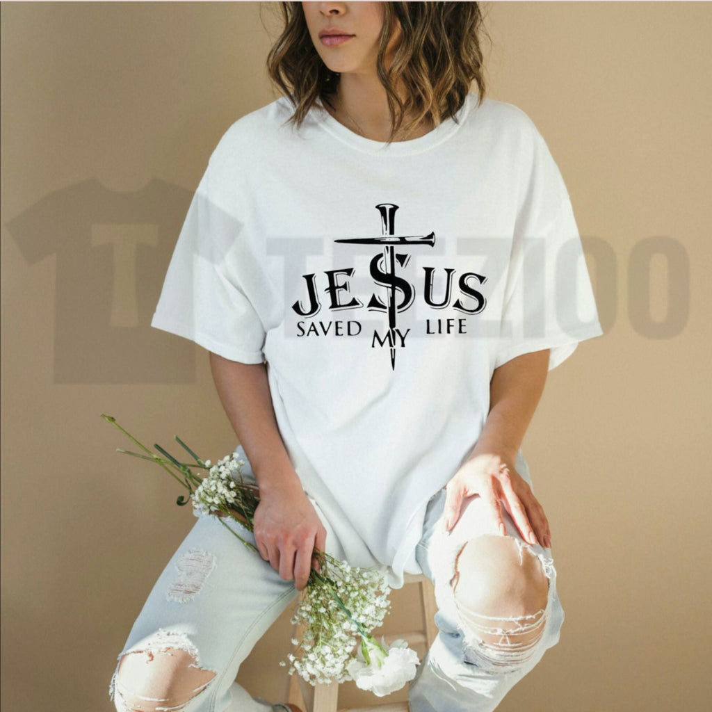 Jesus Saved My Life Christian Cross Long Sleeve T-Shirt Faith Lover Slim Fit Top