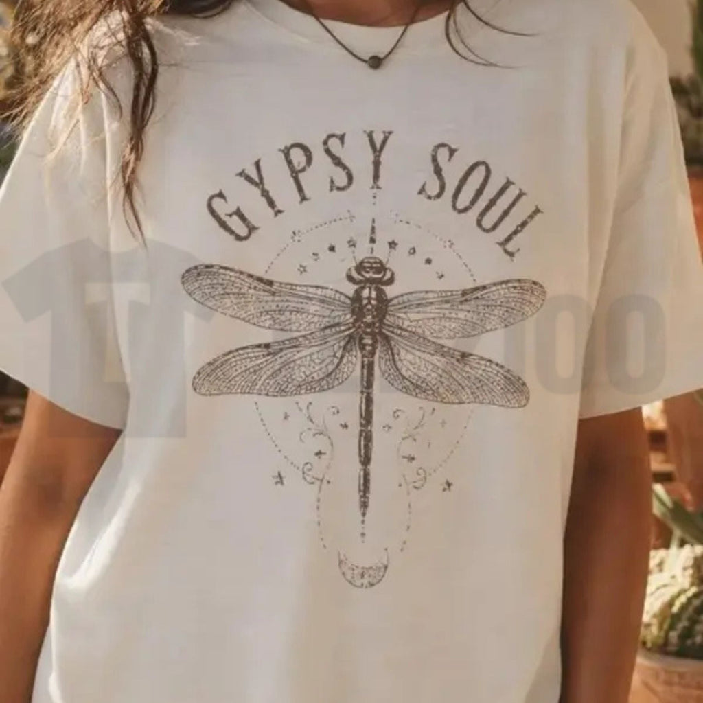 Womens Boho Dragonfly Gypsy Soul Shirt – Vintage Mystical Aesthetic Graphic Tee
