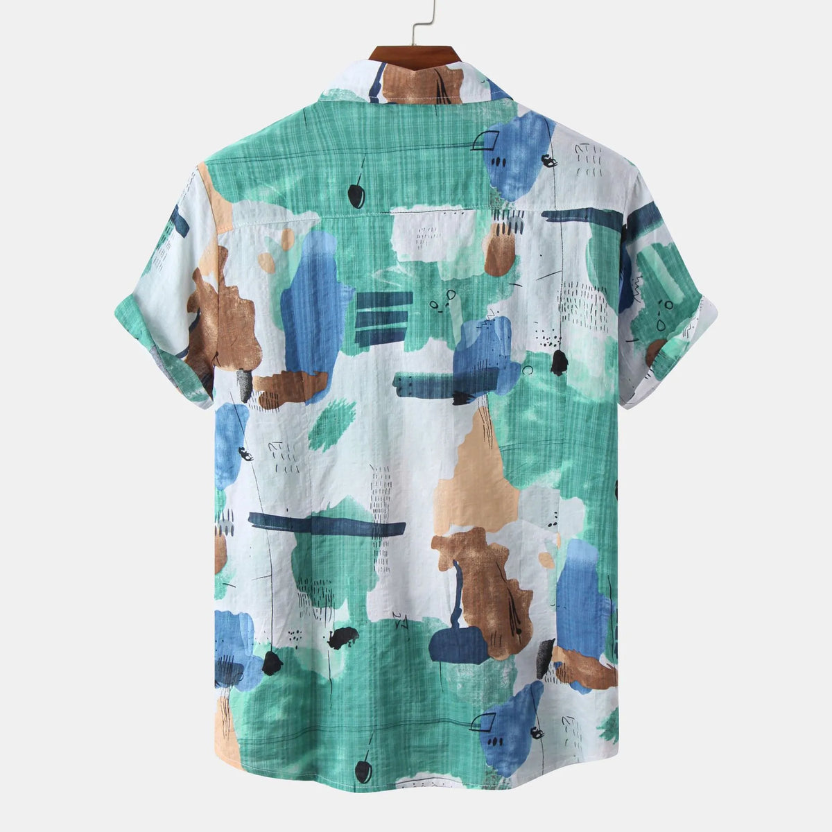Men's Plus Size Printed Button Up Short Sleeve Shirt