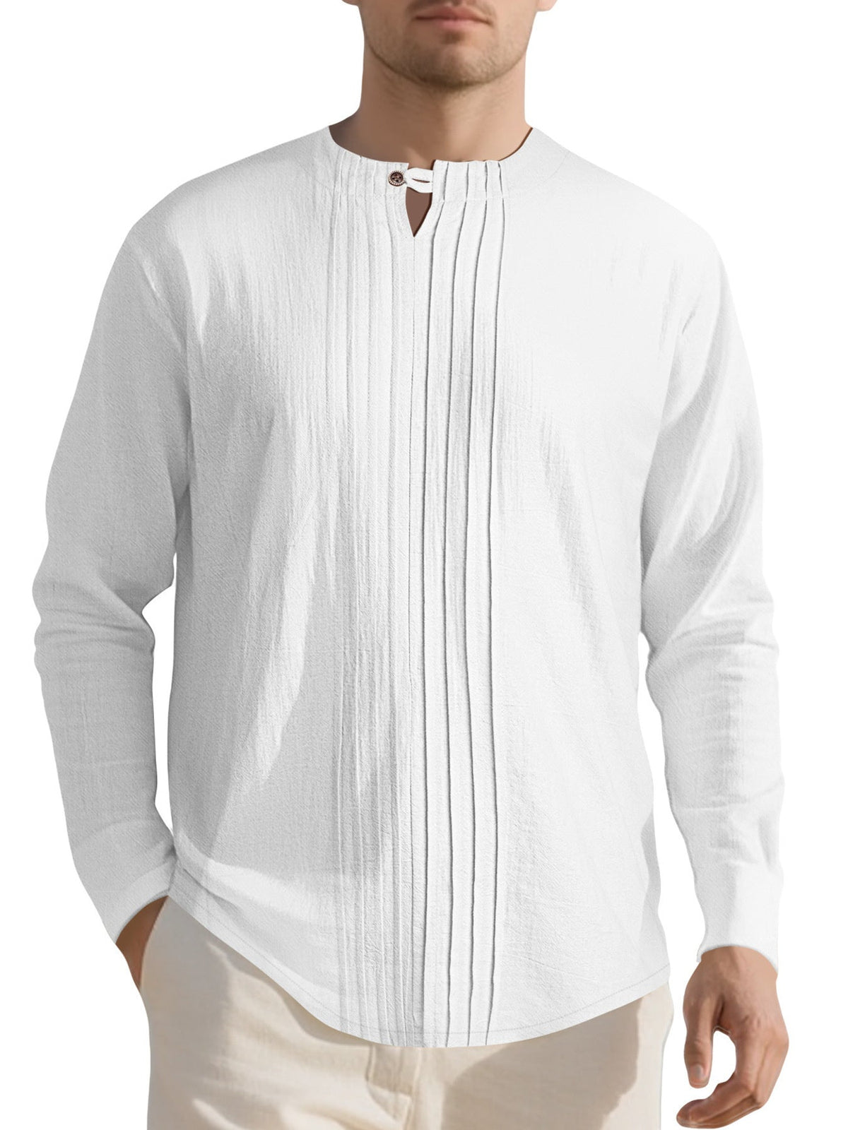 Men's Full Size Casual Pleated Long Sleeve Blouse Plus Size