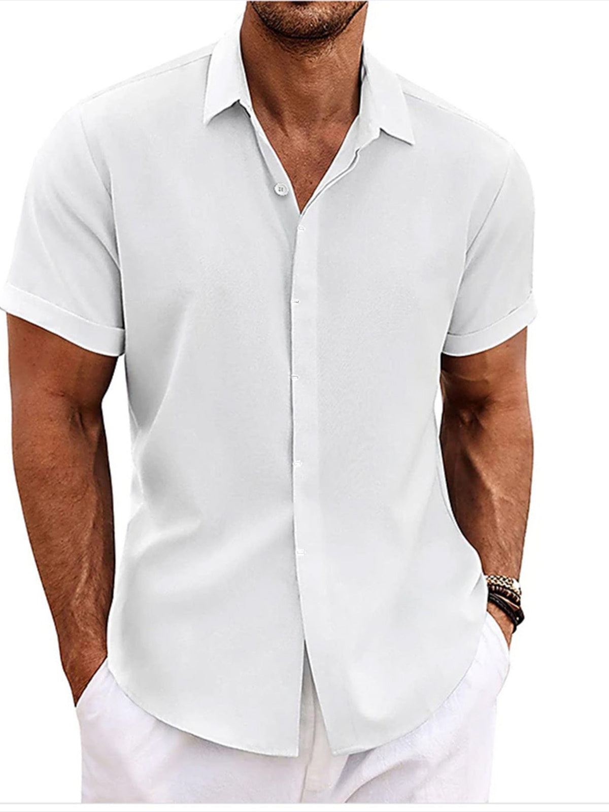 Men's Full Size Casual Short Sleeve Button-Down Shirt Plus Size