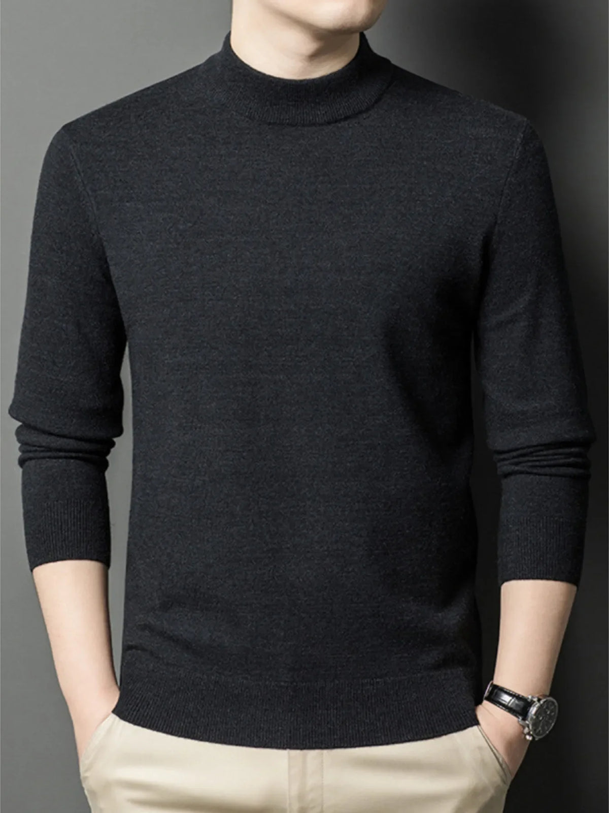 Men's Plus Size Mock Neck Long Sleeve Knit Top