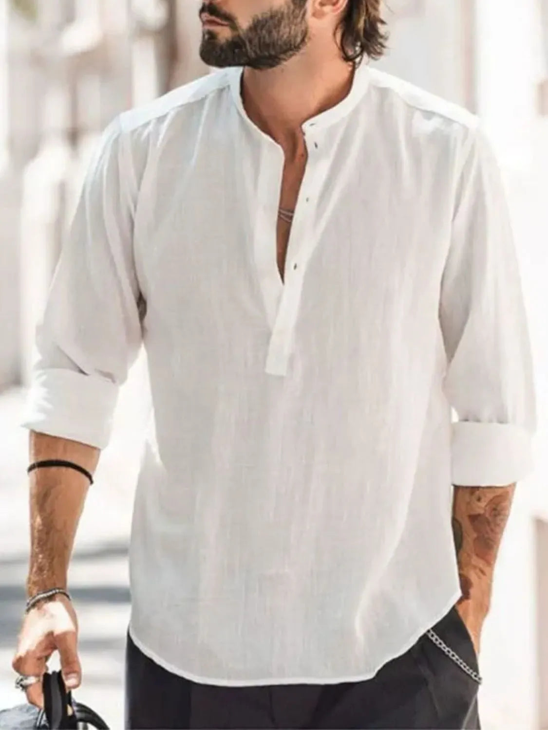 Men's Full Size Button Detail Long Sleeve Shirt Plus Size