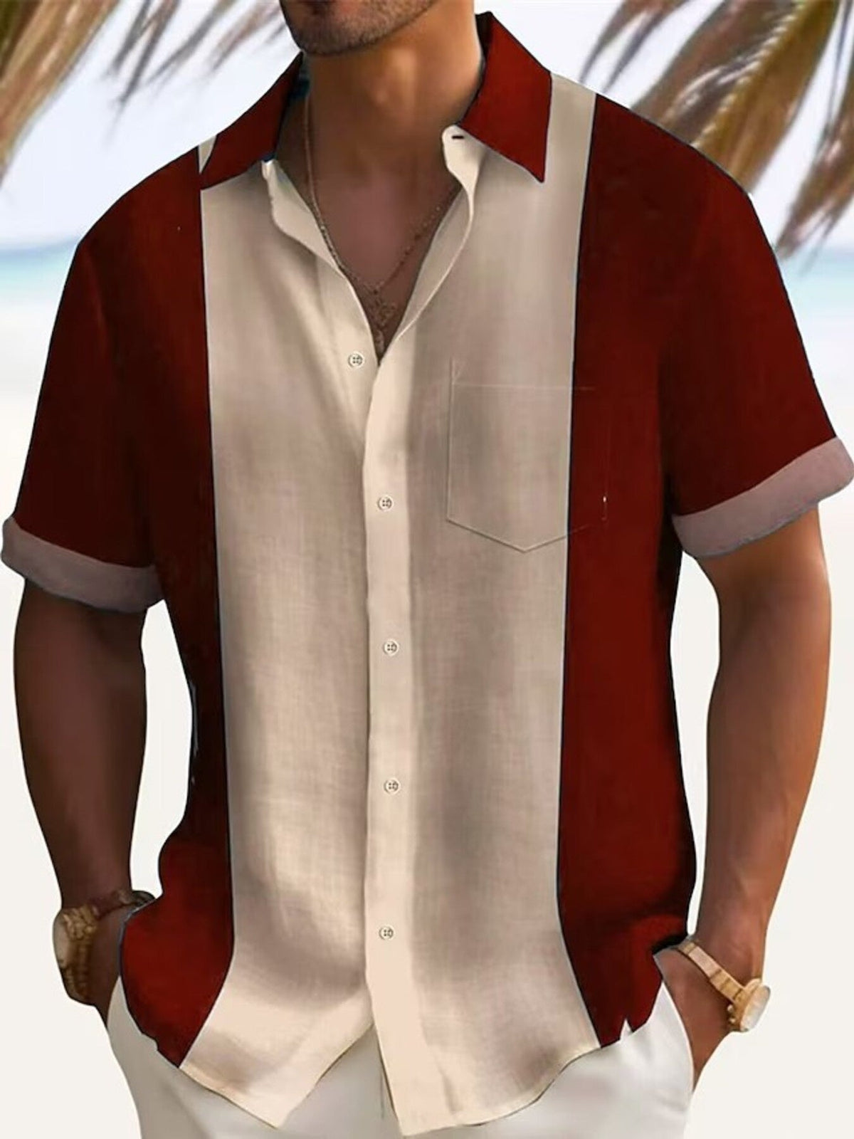 Men's Full Size Color Block Short Sleeve Shirt Plus Size