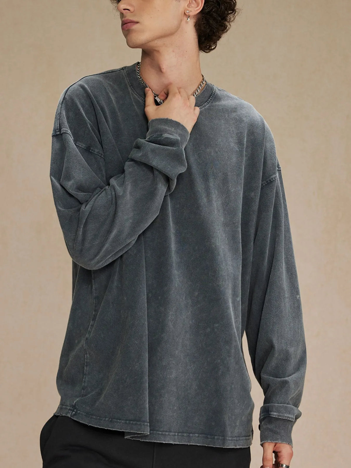 Men's Oversized Washed Round Neck T-Shirt