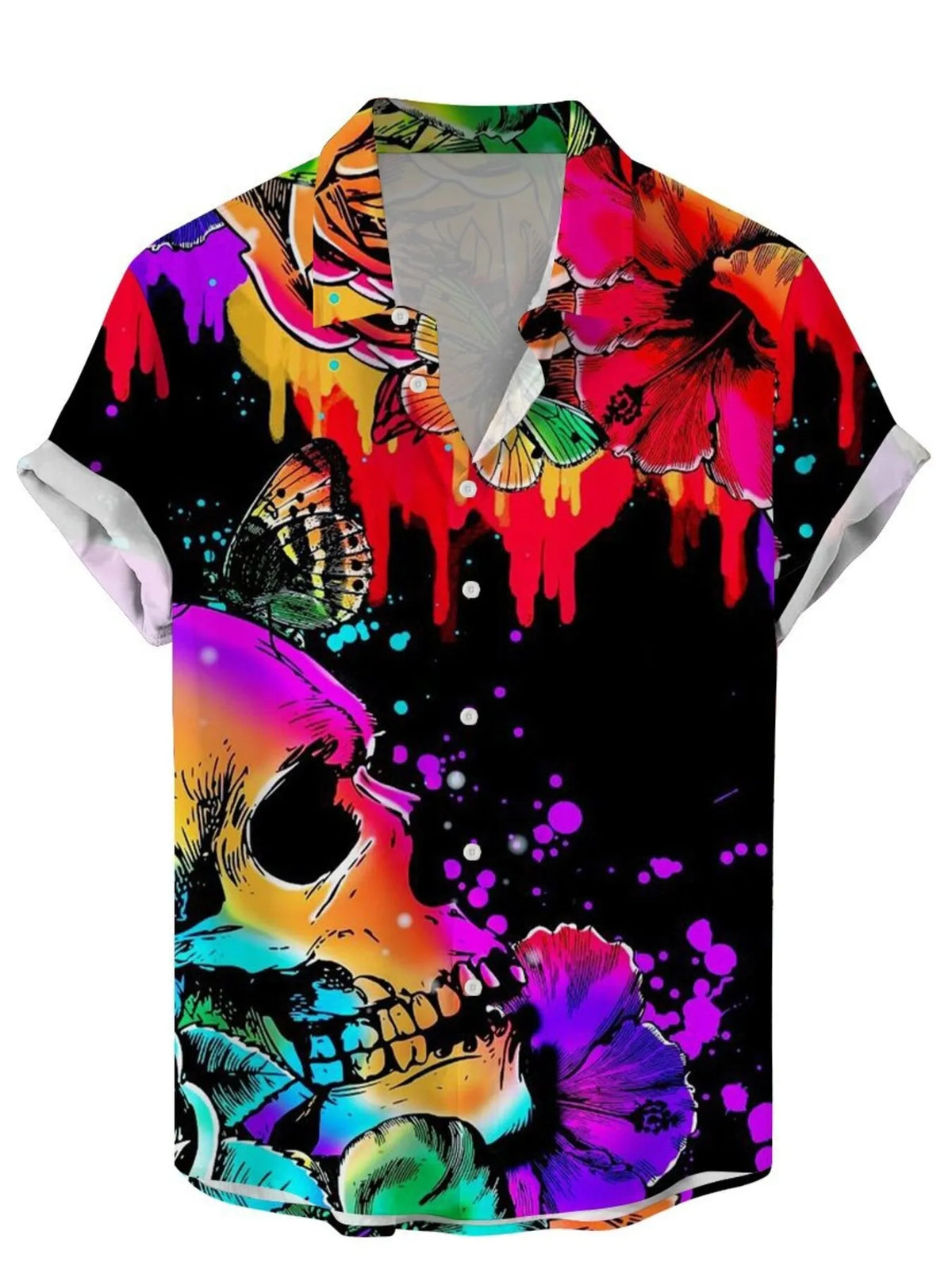 Men's Plus Size Printed Button Up Short Sleeve Shirt