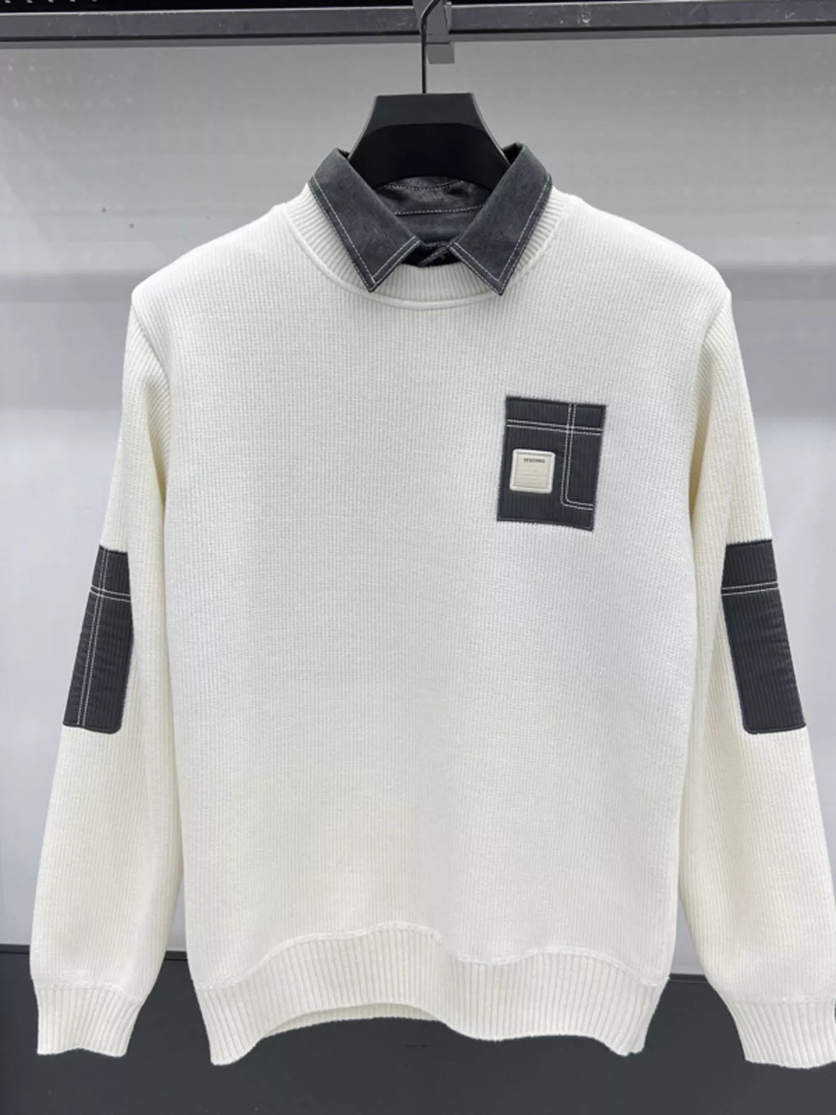 Men's Plus Size Ribbed Hem Long Sleeve Sweater