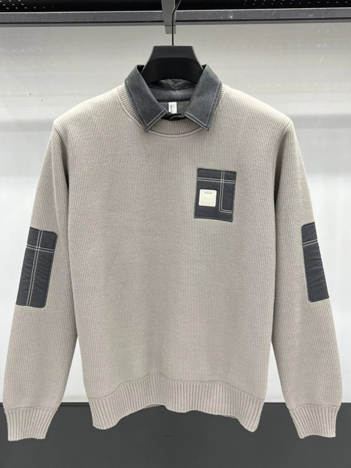 Men's Plus Size Ribbed Hem Long Sleeve Sweater
