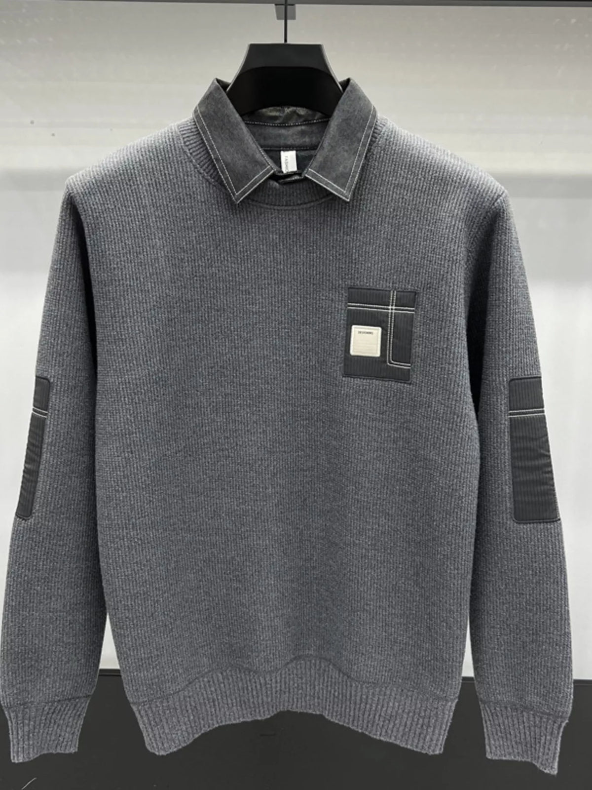 Men's Plus Size Ribbed Hem Long Sleeve Sweater