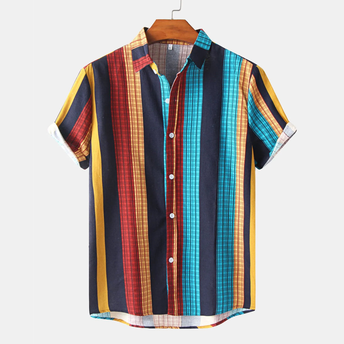 Men's Plus Size Multicolor Striped Short Sleeve Button Down Casual Shirt