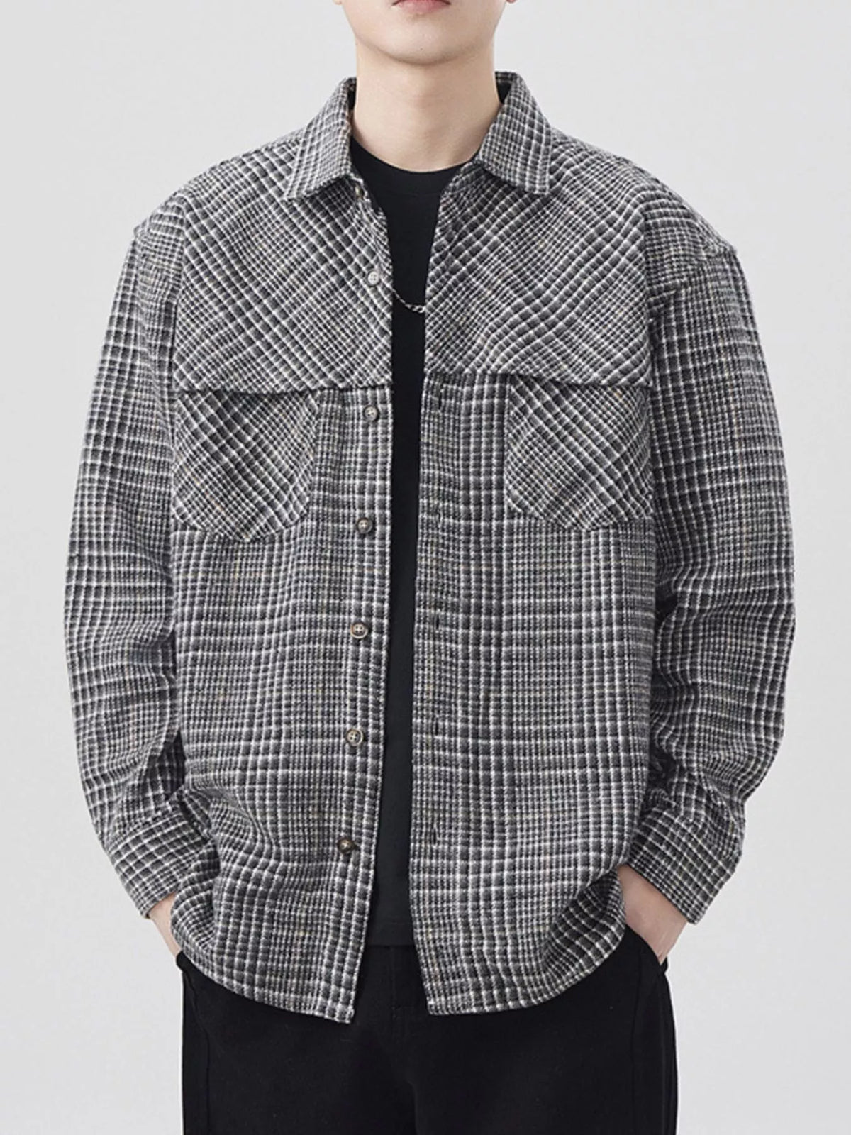 Men's Plus Size Plaid Button Up Long Sleeve Shirt