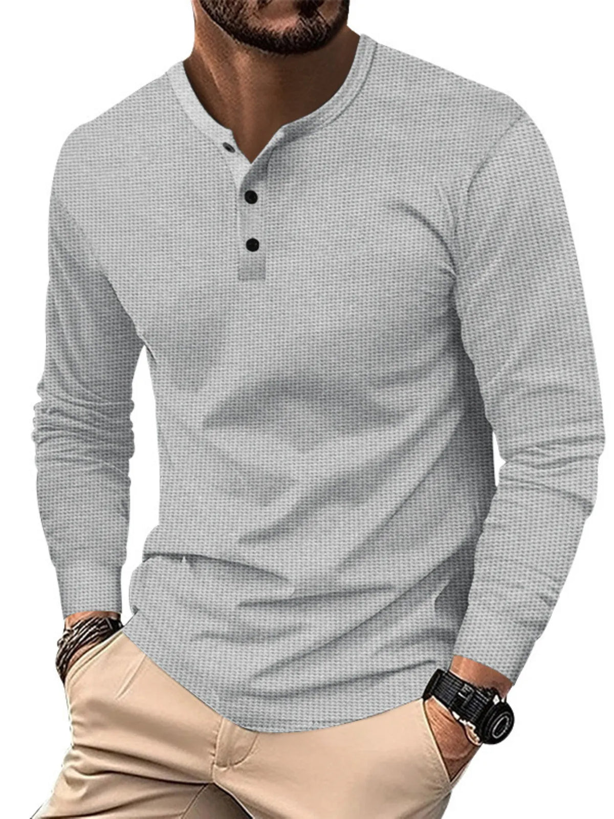 Men's Full Size Button Detail Long Sleeve T-Shirt Plus Size