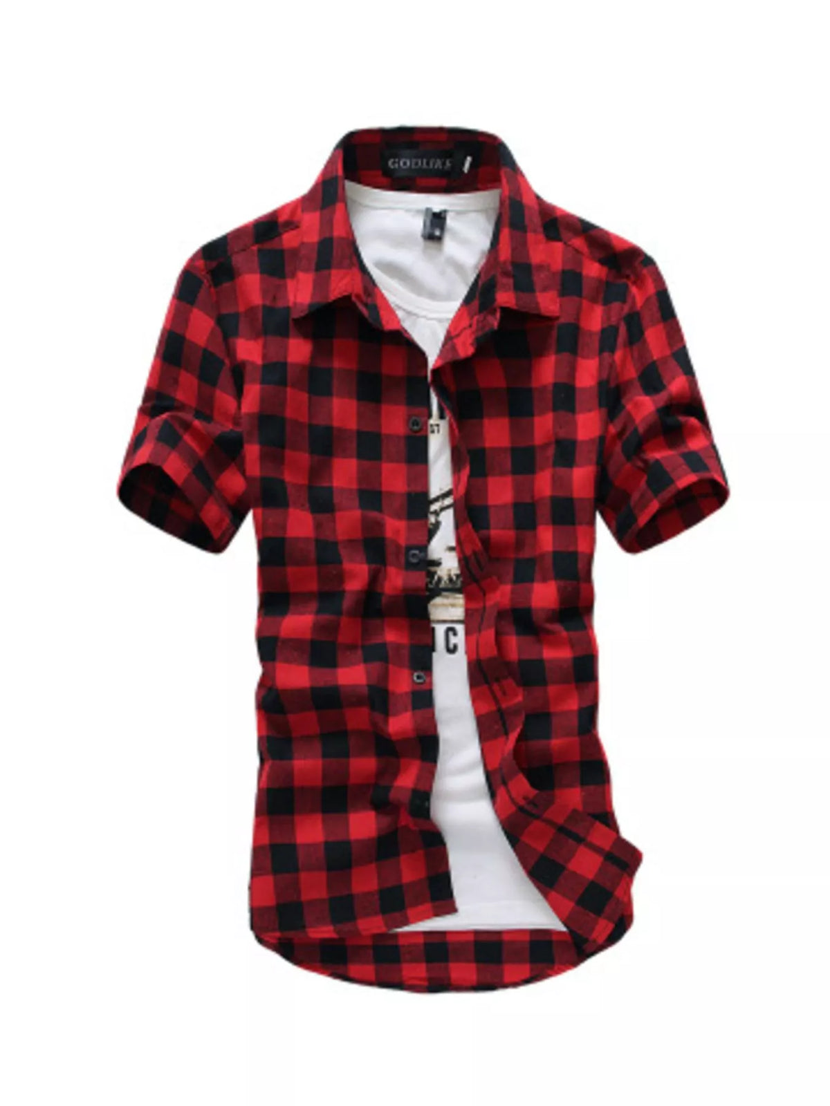 Men's Plus Size Casual Short Sleeve Plaid Shirt