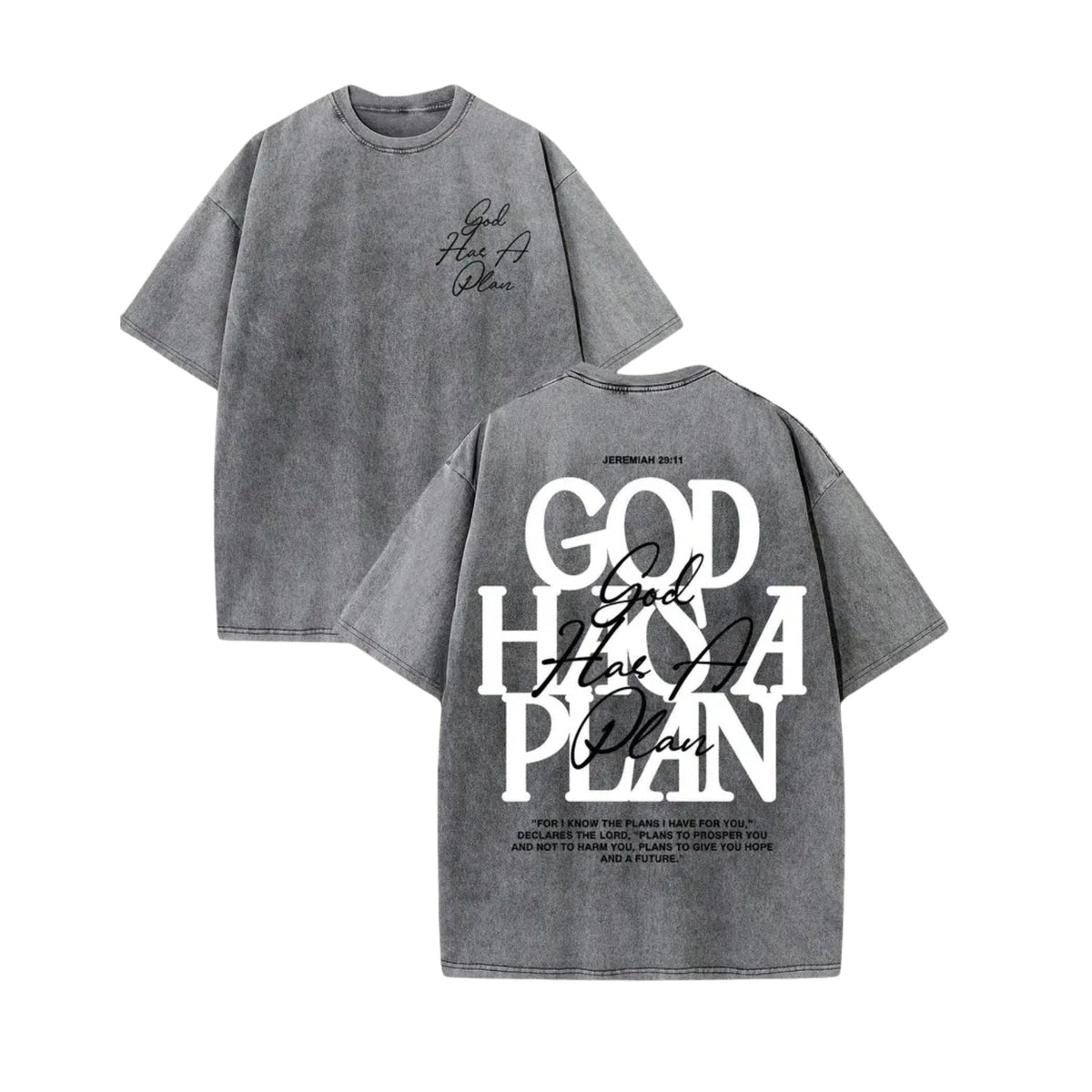 “God Has a Plan” Vintage Washed T-Shirt – 230gsm Heavyweight Double-Sided Christian Graphic Tee