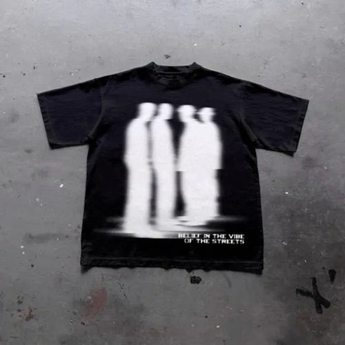 "Virtual Shadow" Street Atmosphere T-Shirt – Urban Shadow Character Streetwear, Premium 100% Cotton Cyber Top, Made in USA