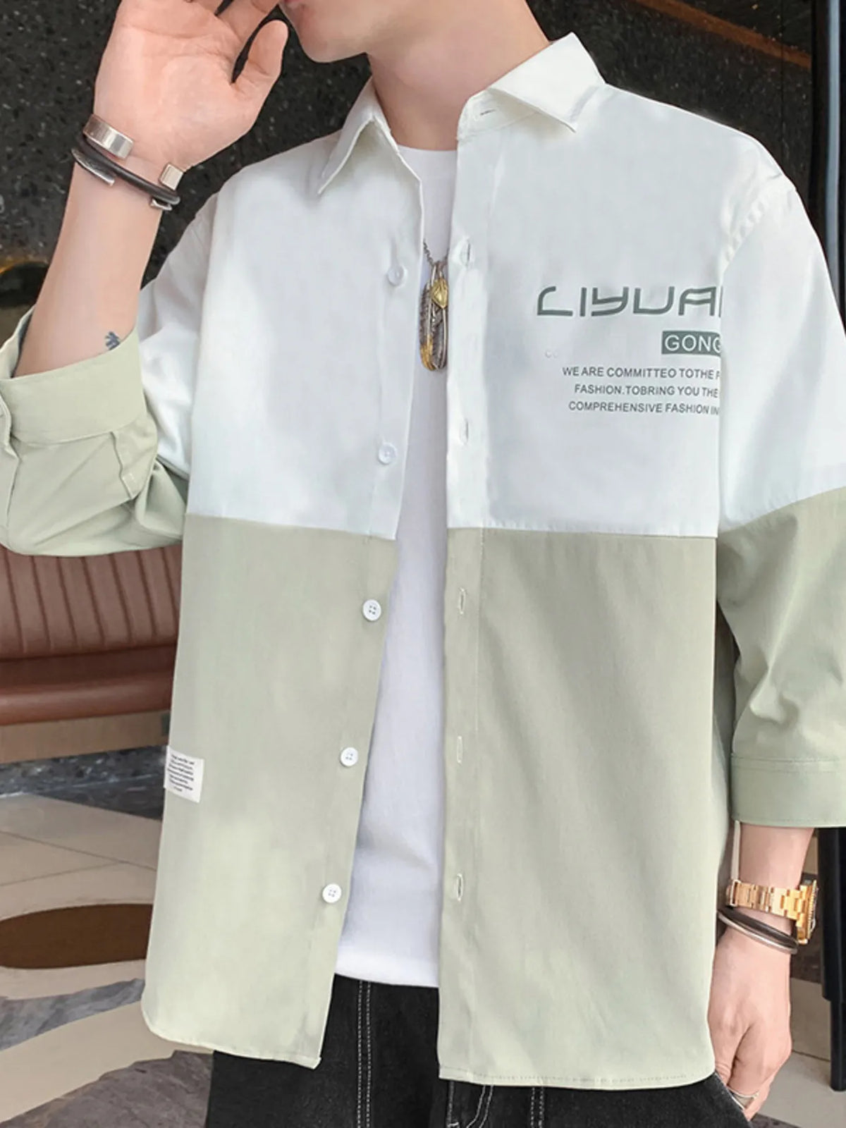 Men's Plus Size Two-Tone Casual Button-Down Shirt