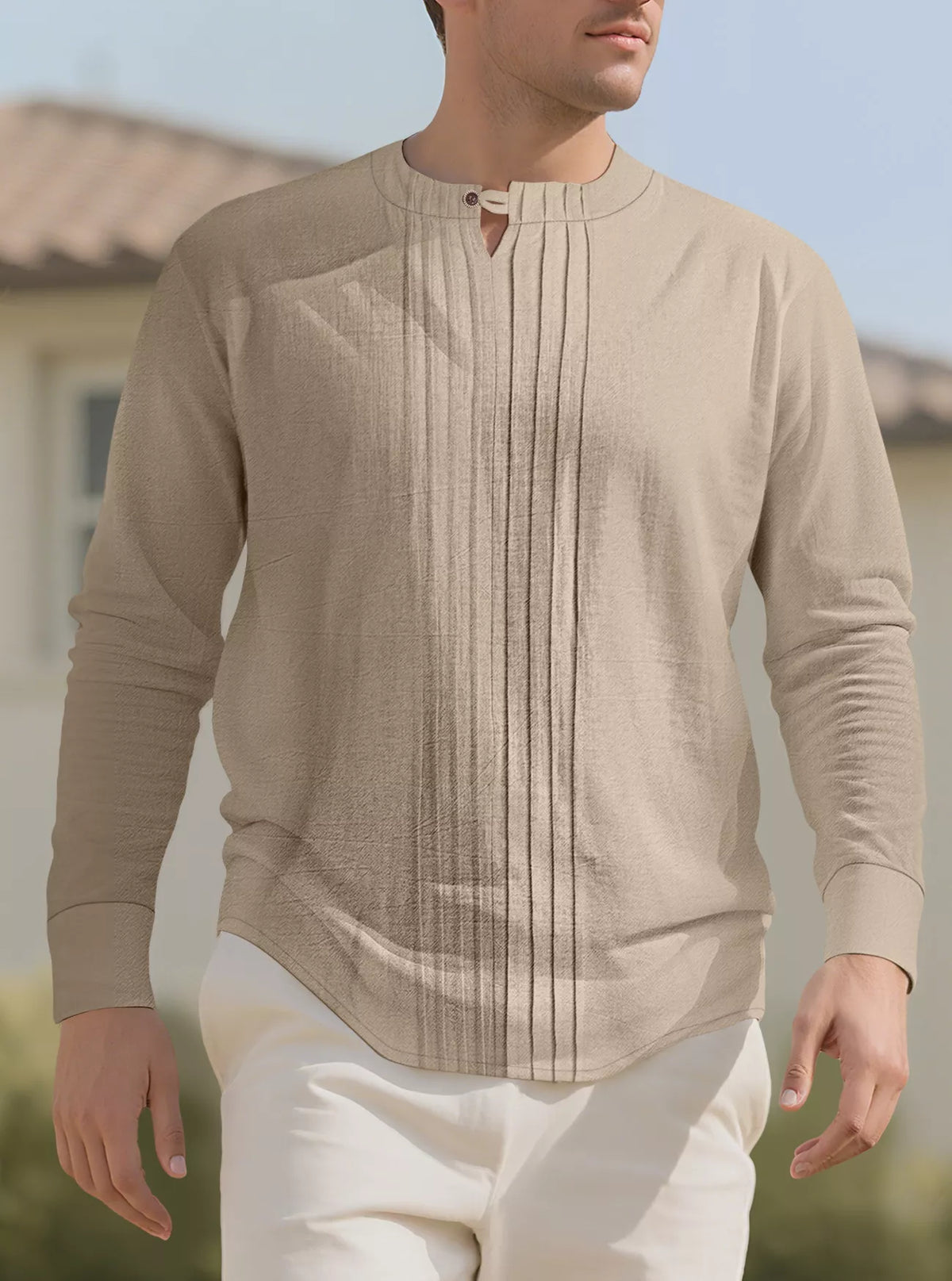 Men's Full Size Casual Pleated Long Sleeve Blouse Plus Size