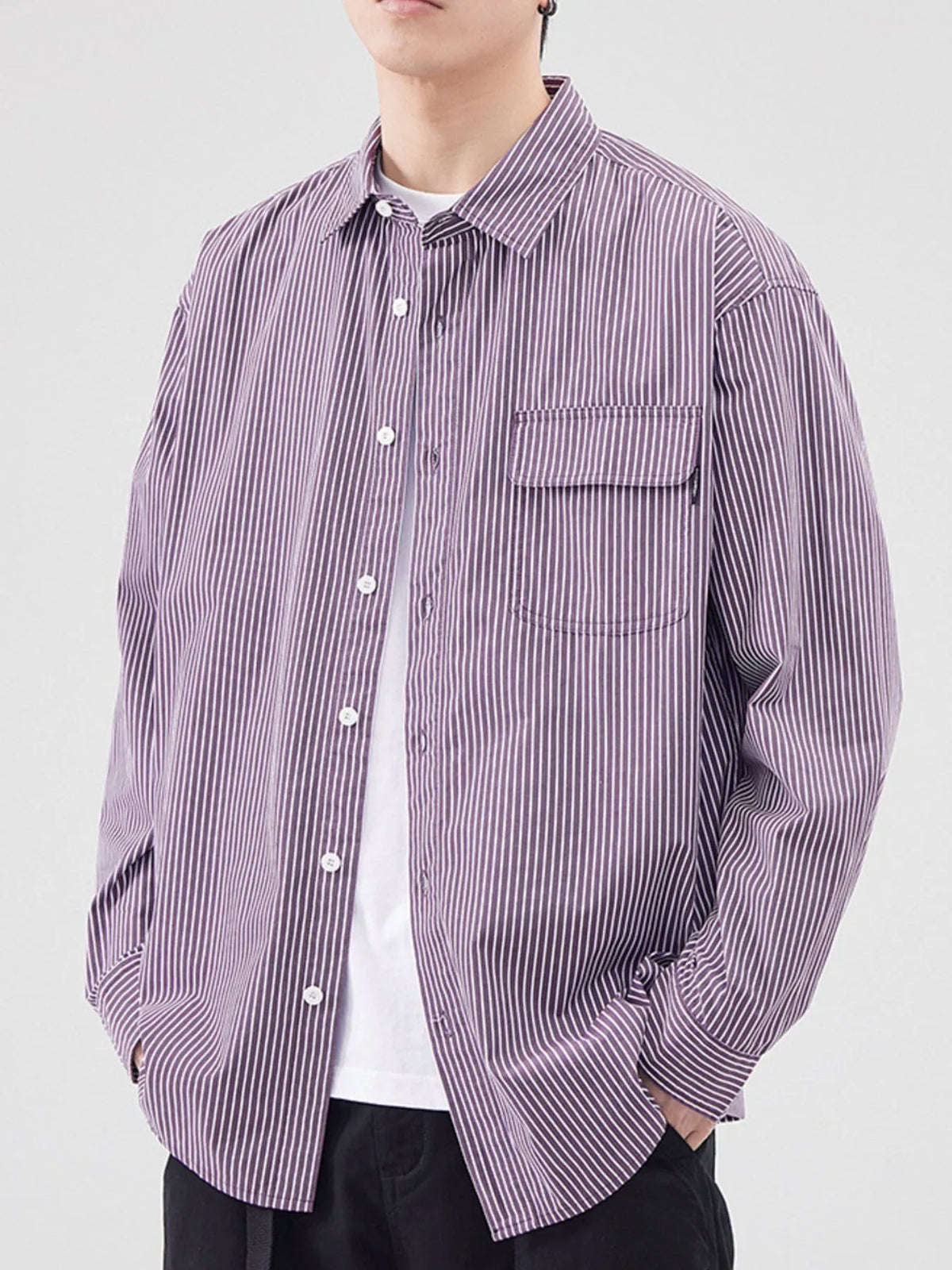 Men's Plus Size Striped Button Up Long Sleeve Shirt