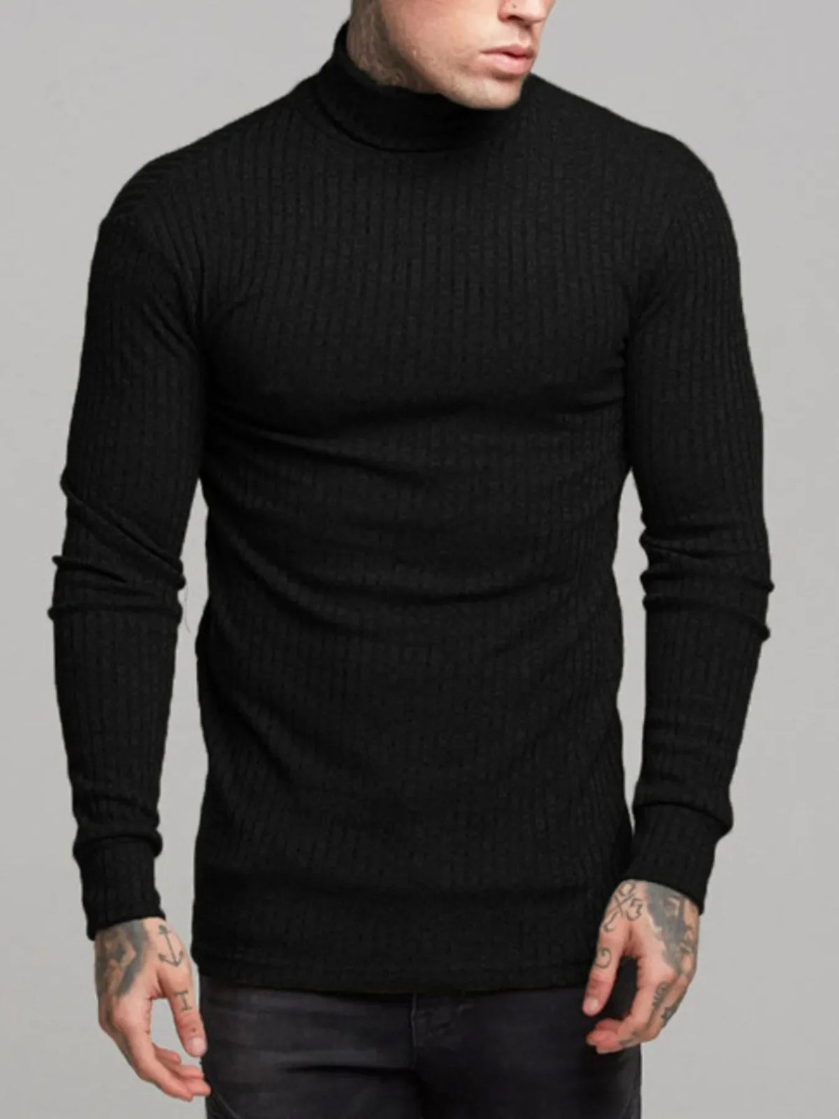 Men's Ribbed Turtleneck Long Sleeve Sweater