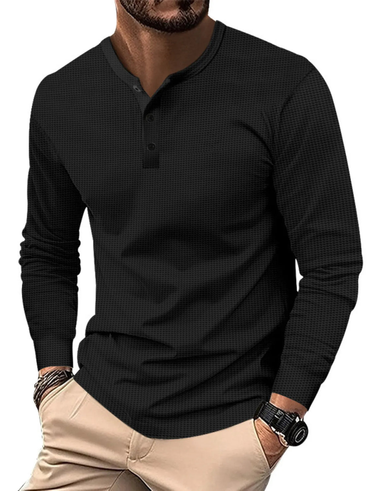 Men's Full Size Button Detail Long Sleeve T-Shirt Plus Size