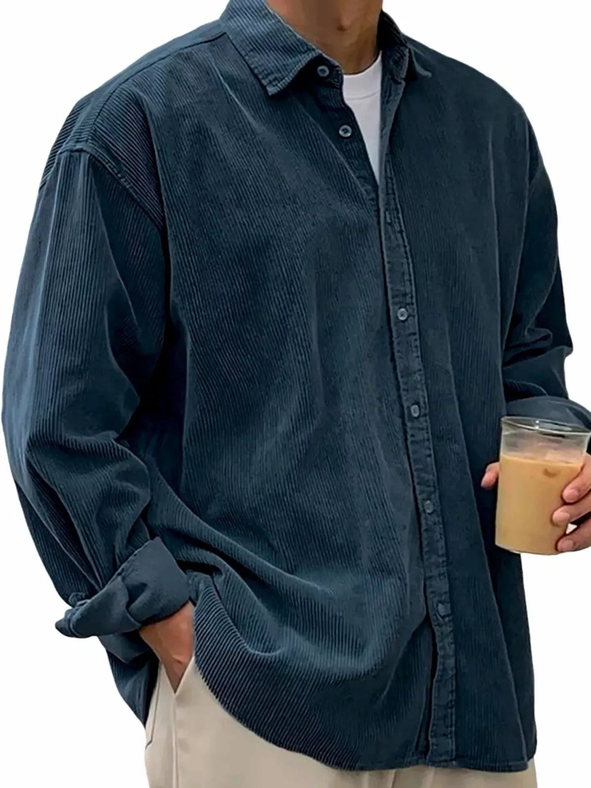 Men's Full Size Vintage Corduroy Long Sleeve Shirt Plus Size