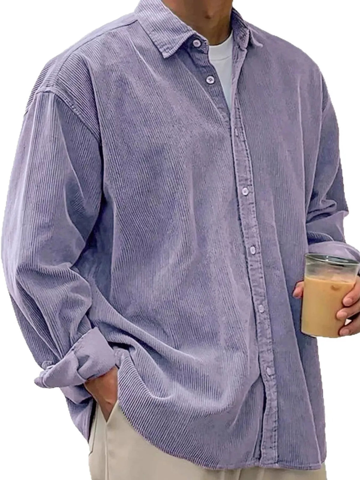 Men's Full Size Vintage Corduroy Long Sleeve Shirt Plus Size