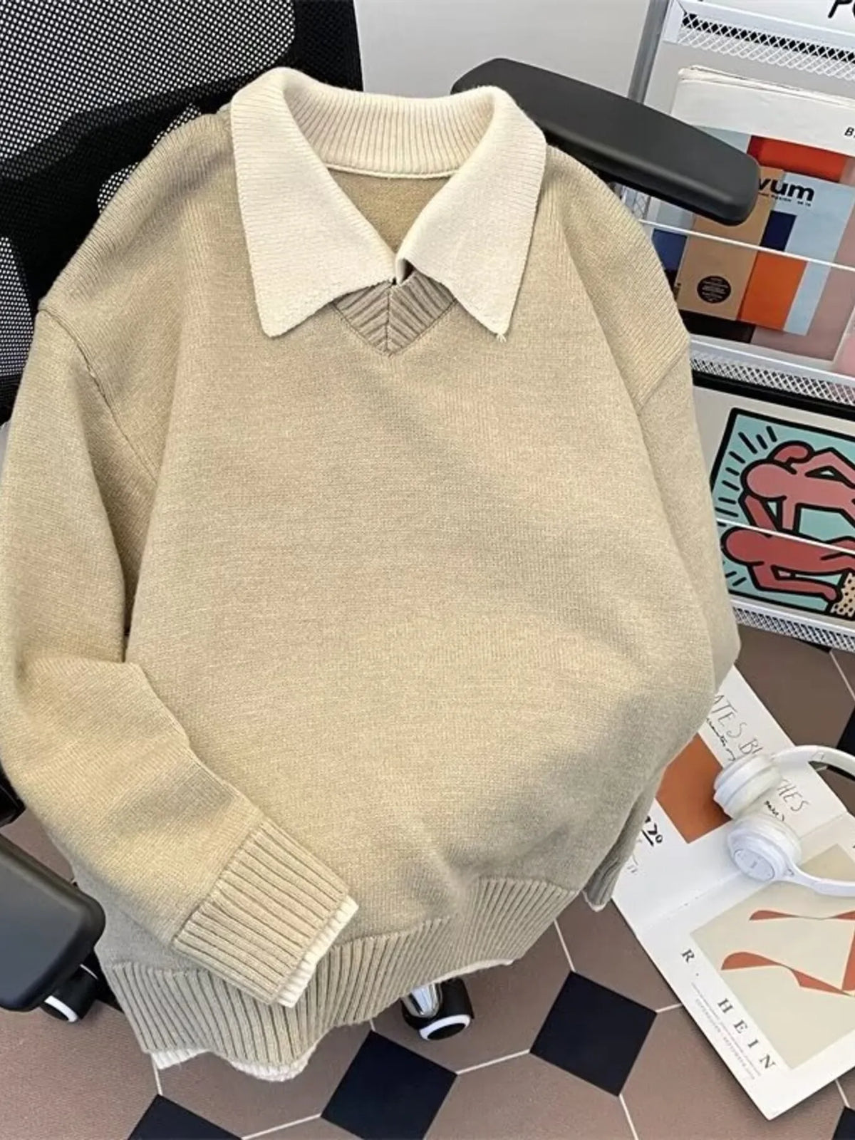 Men's Ribbed Hem Long Sleeve Sweater