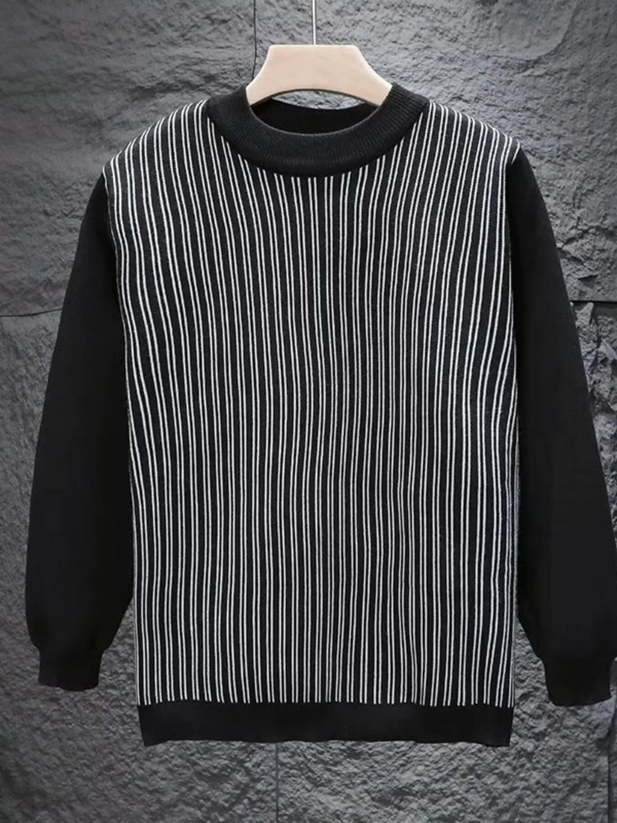 Men's Plus Size Striped Pattern Crew Neck Sweater