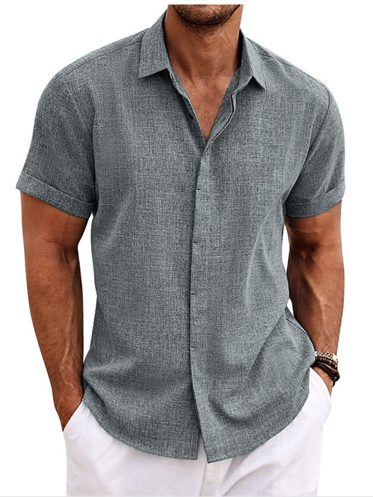 Men's Full Size Casual Short Sleeve Button-Down Shirt Plus Size