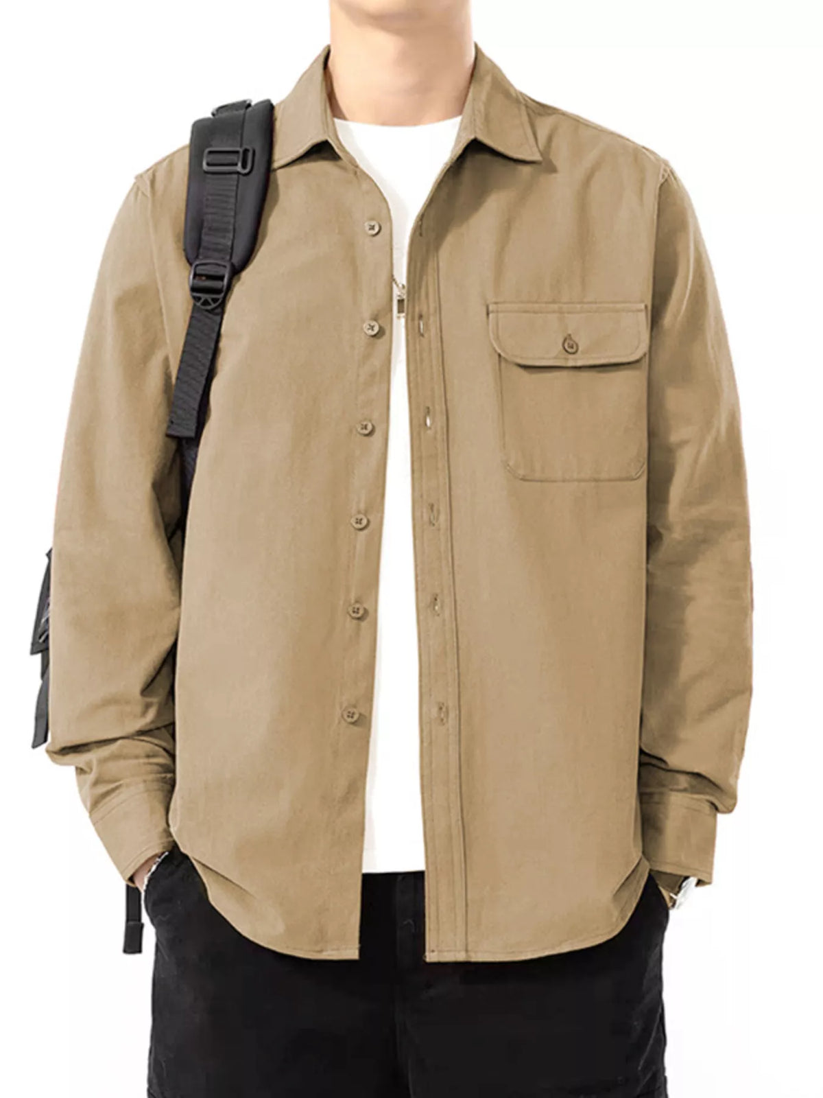 Men's Plus Size Casual Solid Color Long Sleeve Shirt